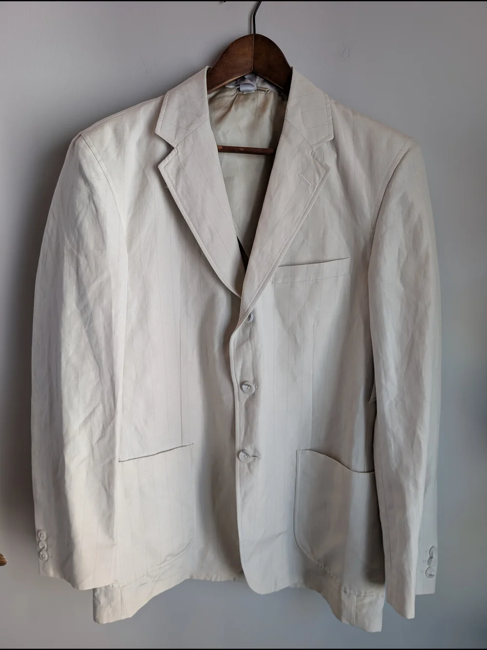 Claiborne Luxe Sport Coat Blazer Mens 40R Silk Linen Beige Striped Venetian NWT